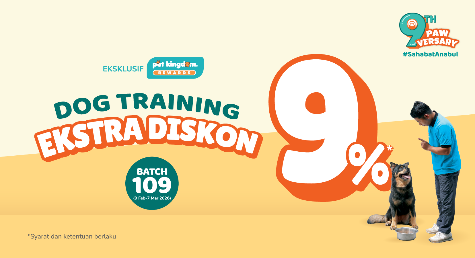 Dog Training Ekstra Diskon 9% Khusus Member Pet Kingdom Rewards!